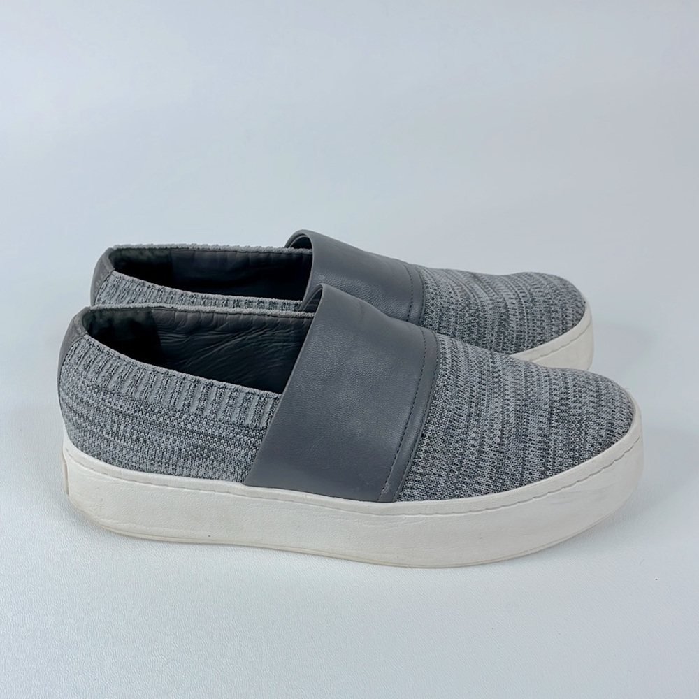 Vince Ward Leather & Knit Slip On Platform Sneaker Marled Grey 7.5